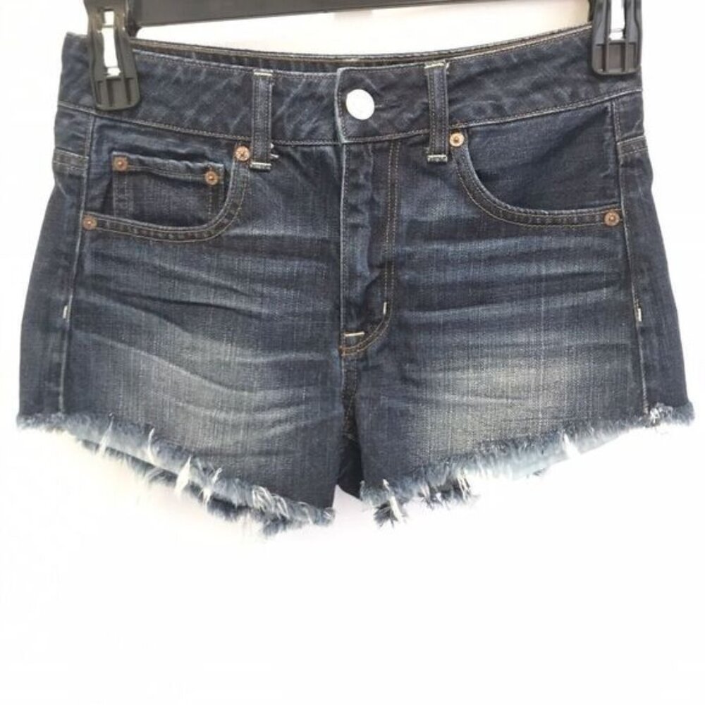 American Eagle Hi-Rise Shortie Shorts Size 2 Womans Super Stretch Blue Denim